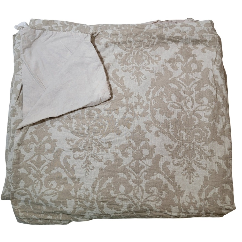 Pottery Barn Jacquard Medallion Cotton Linen King Duvet Cover Neutral Damask